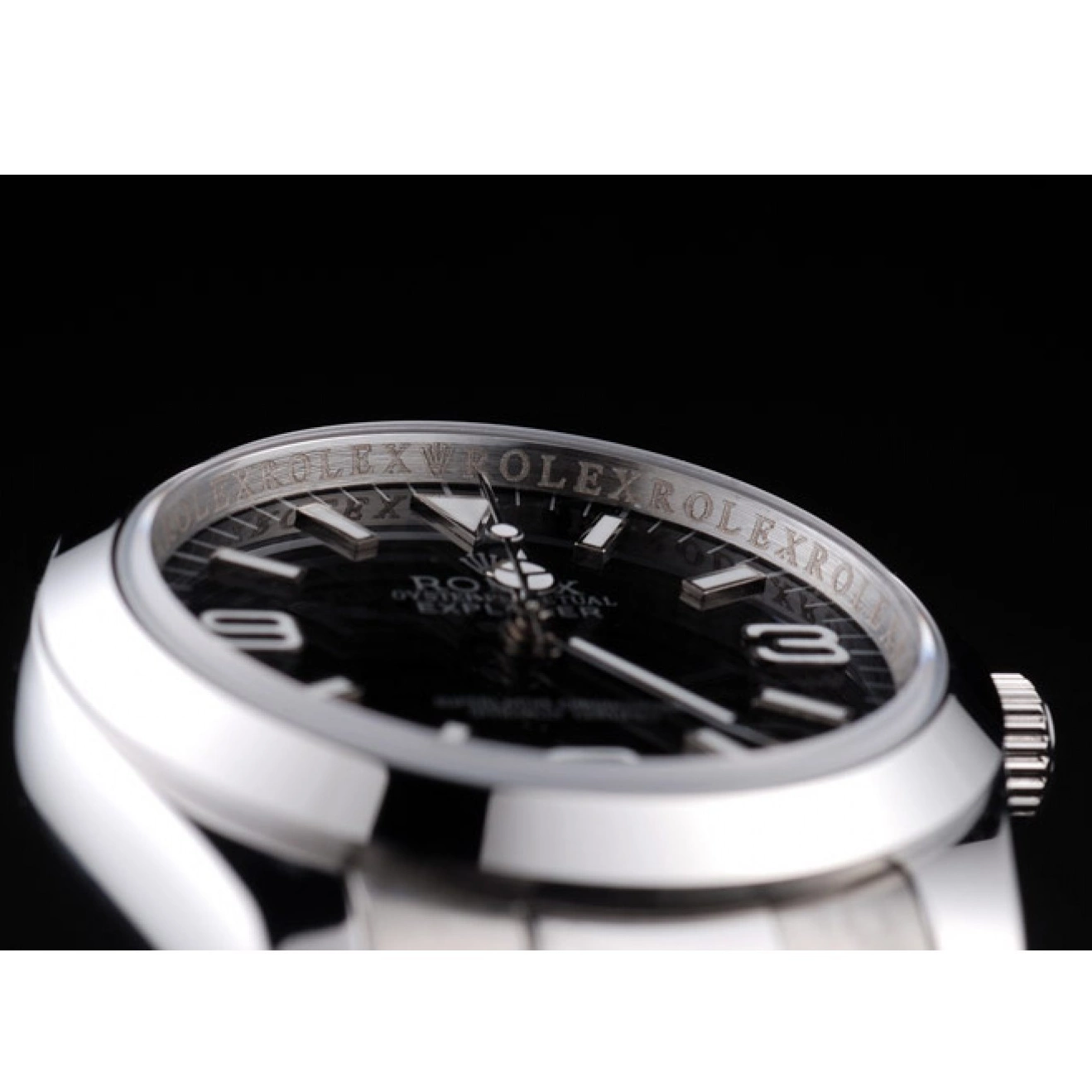 Aaa replica watch Explorer Rolex Steel Polished 98087 Black Dial Stainless 0807